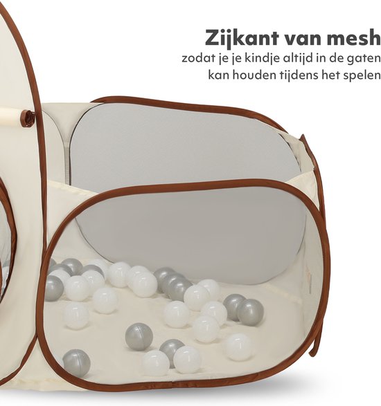 Deryan Luxe Pop Up Kindertent - Speeltent voor Kinderen - Basketbal Ballenbak met 45 ballen - Cream/Bruin van Deryan — afbeelding 5