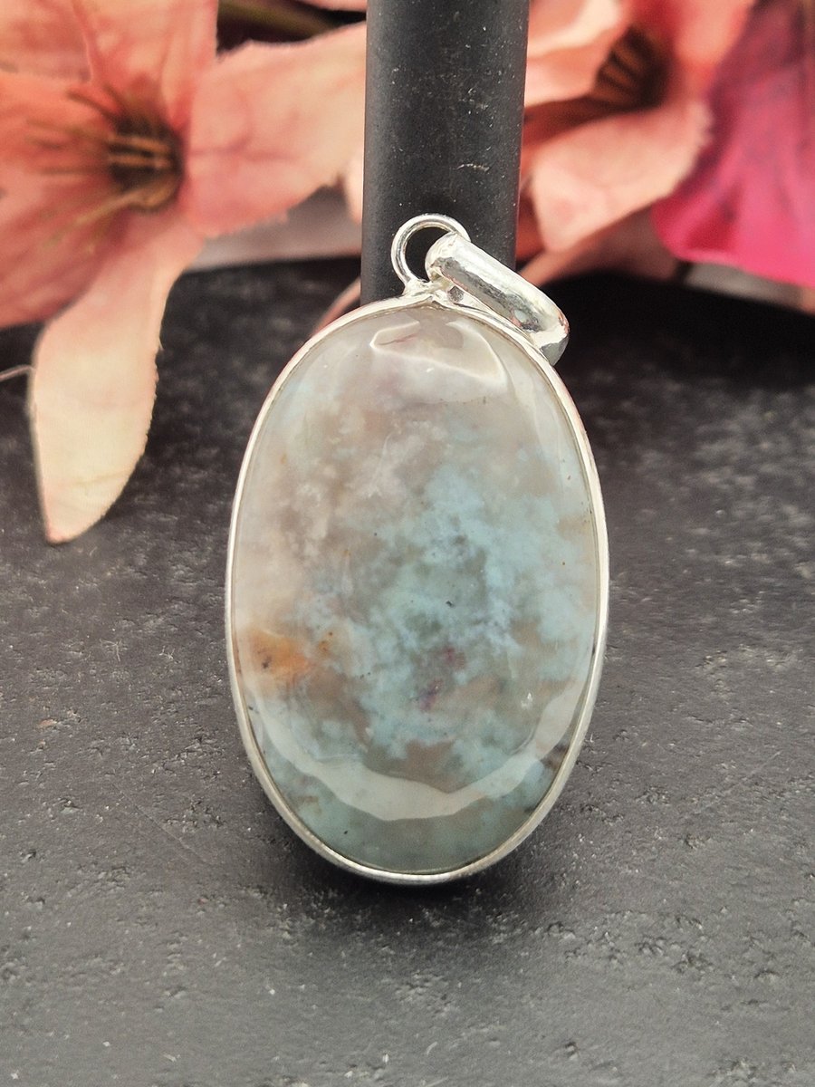 Edelsteen Aquaprase hanger ingezet in 925 Sterling zilver
