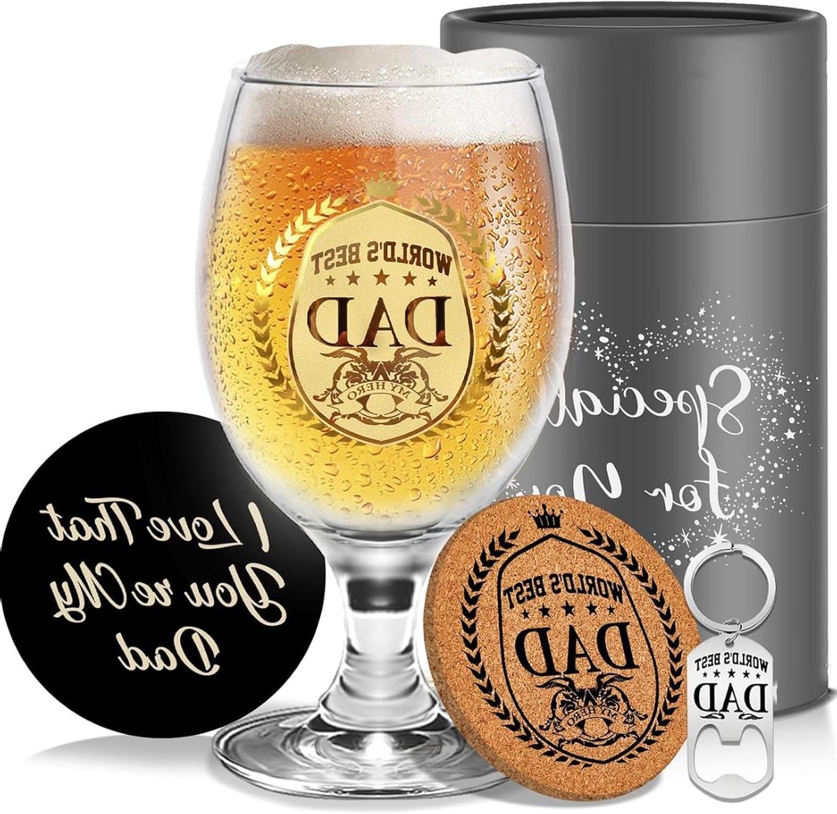 CSGoods - Bierglazen voor Vaderdag en Verjaardag - Gepersonaliseerd cadeau van dochter of zoon - Cadeau voor mannen
