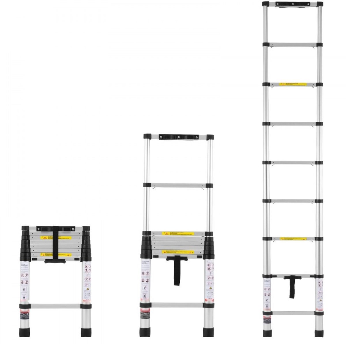 Telescopische Uitschuifladder - Aluminium - Hoogte 2,6 m - Draagvermogen 160 kg - Antislipvoeten - Opvouwbaar & Compact - Eénknops Inschuiven