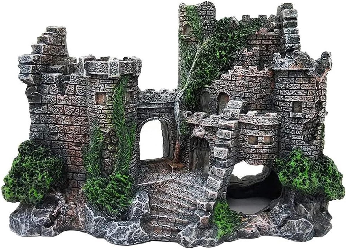 EGoods - Middeleeuws Kasteel Aquarium Decoratie Accessoires - Hars Ornament voor Betta en Reptiel Vissen