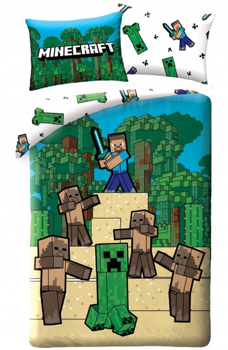 Minecraft Dekbedovertrek Fight- 140 x 200 cm - Katoen