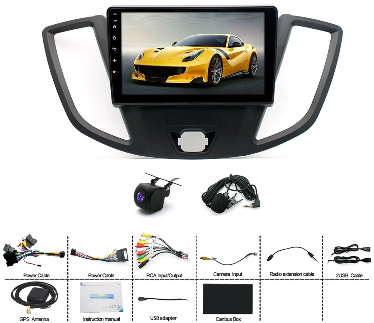 Autoradio - 4+64G Android 15 Car Stereo voor Ford Transit Custom (2013 - 2019) 9 Inch Scherm met Draadloze Carplay & Android Auto + AHD Backup Camera & Mic
