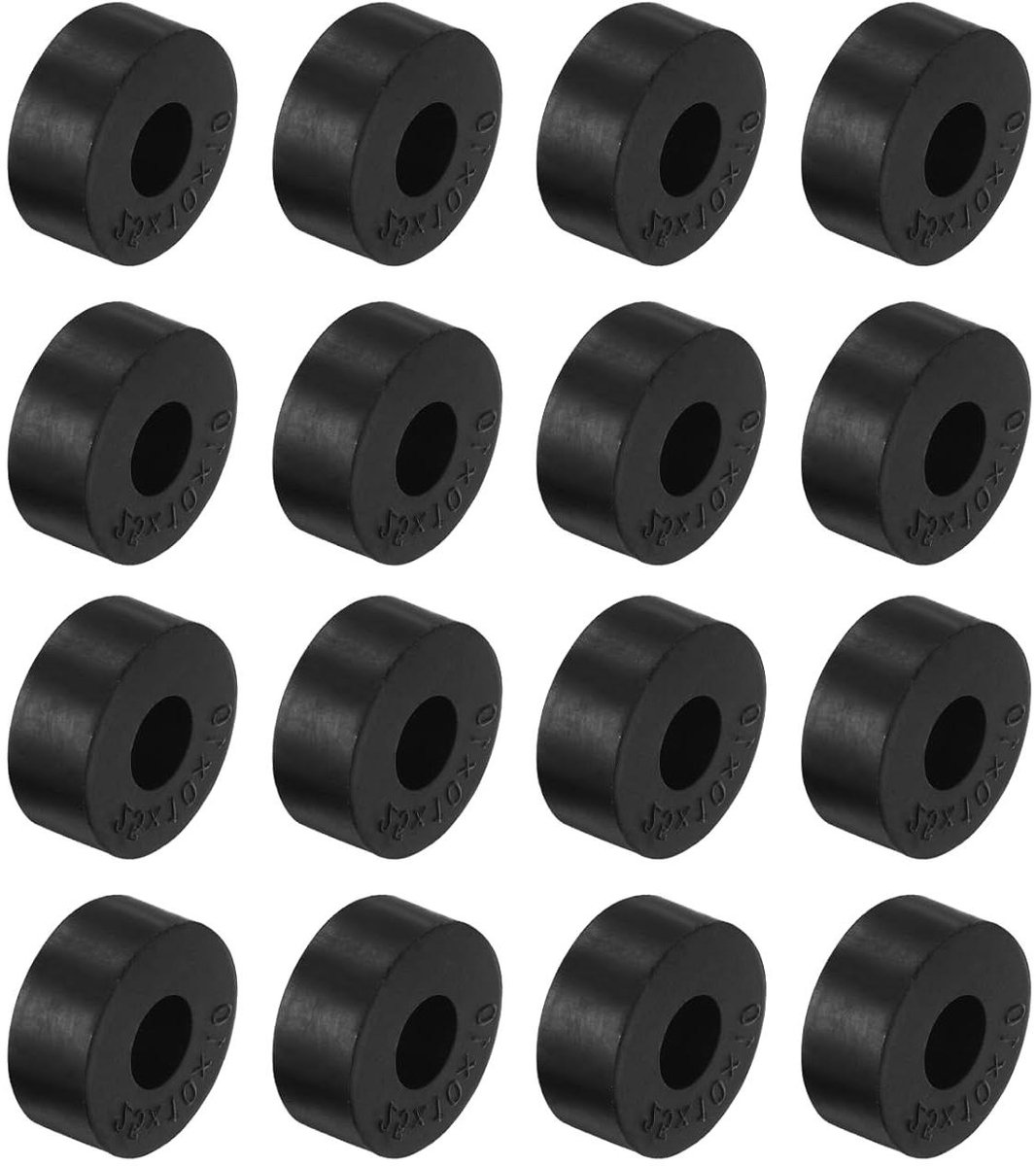 EGoods - Rubberen spacers set van 16 stuks voor anti-tril isolatie, 10 x 10 x 25 mm, neopreen pads voor thuis, auto's en boten in zwart.