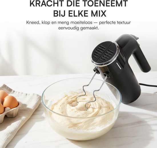 Heinner Handmixer - 6 Snelheden met Turbo - 300 W - Ejectknop - 2 RVS Deeghaken & 2 Mixers - Zwart van Heinner — afbeelding 4