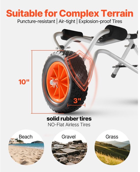 Opvouwbare Kajakkar – Aluminium Frame, 80kg Draagvermogen, 10 Inch Rubberen Wielen, Antislip Schuim, Inklapbaar