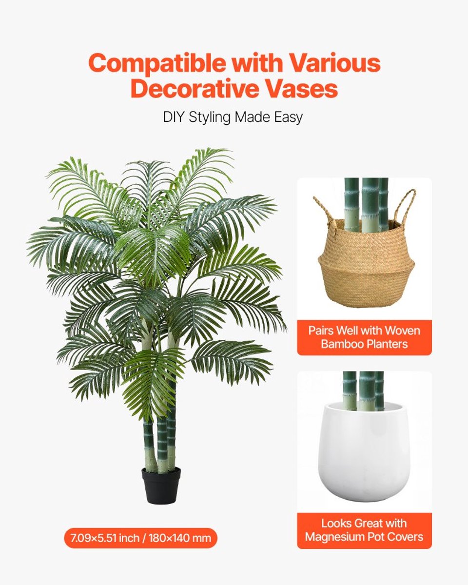 Kunst Areca Palmboom - Kunstpalm in Pot - 1,8 m Hoog - Met Hoge Plantenbak - Realistisch & Onderhoudsvrij - Voor Binnen & Buiten - Wit