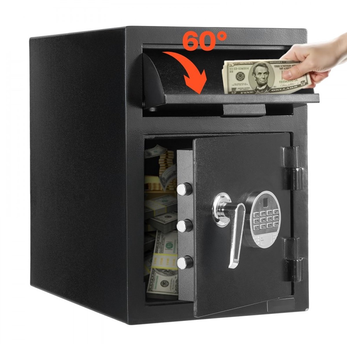 Afstortkluis - Drop Safe met grote voorsleuf - Capaciteit 34 L - Digitaal codeslot - Twee niveaus - Reservesleutels - Voor contant geld en dagopbrengsten