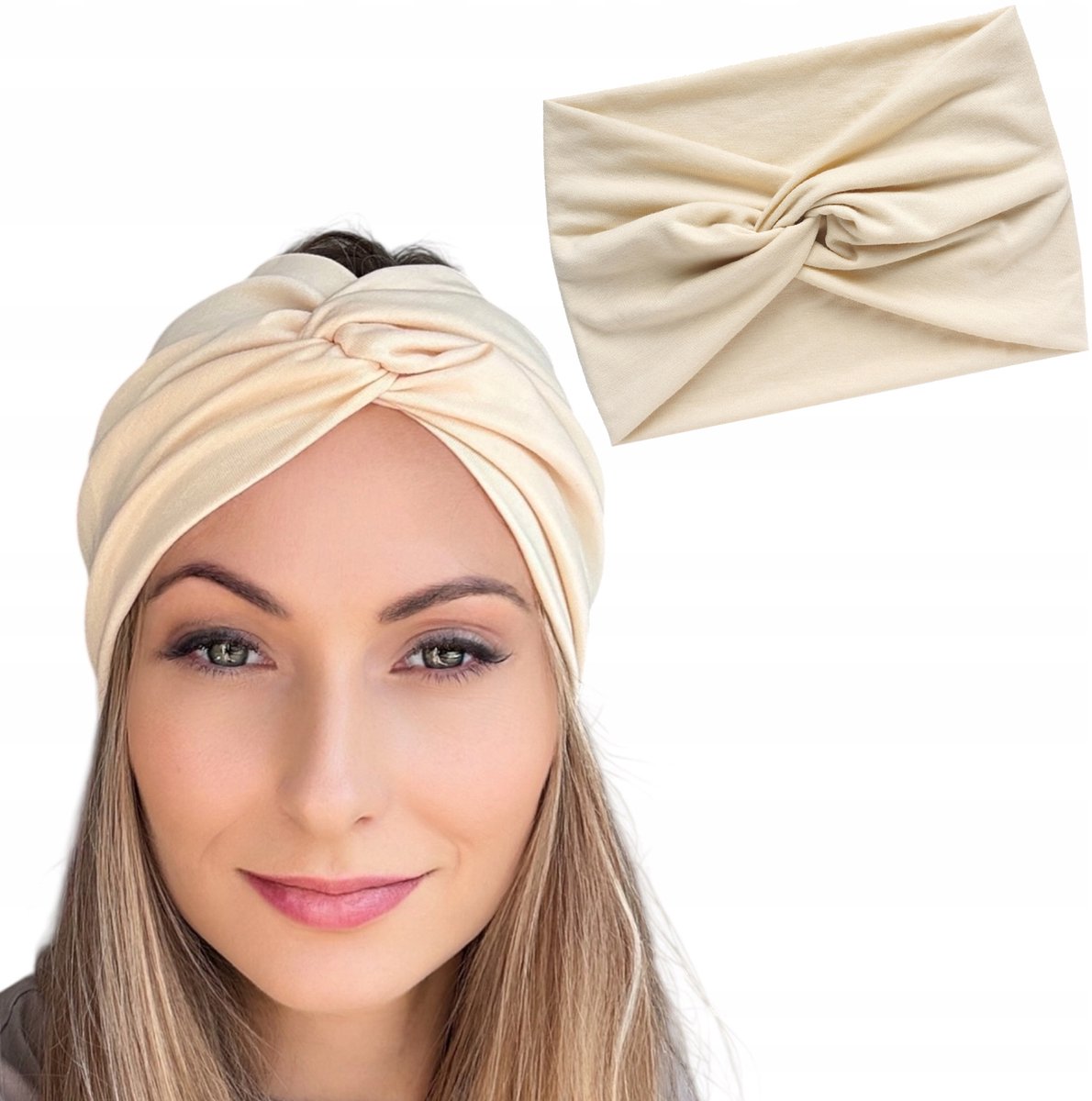 Stijlvolle beige tulbandhoofdband - elastisch en comfortabel