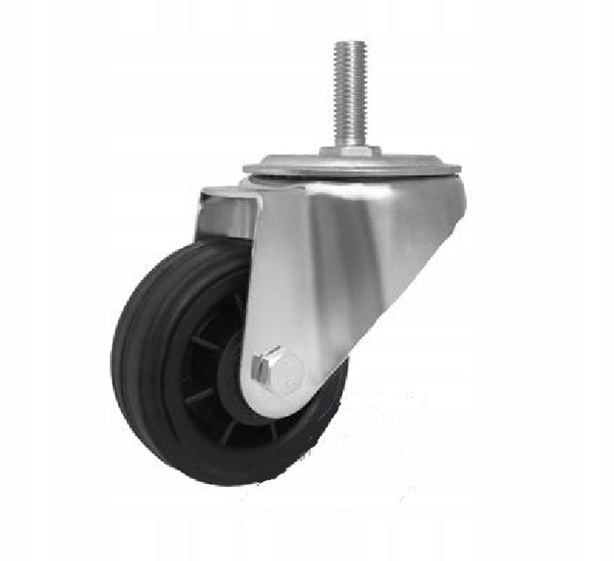 Zwenkwiel met plaat 80mm, 50kg, kunststof/rubber, met draadpen