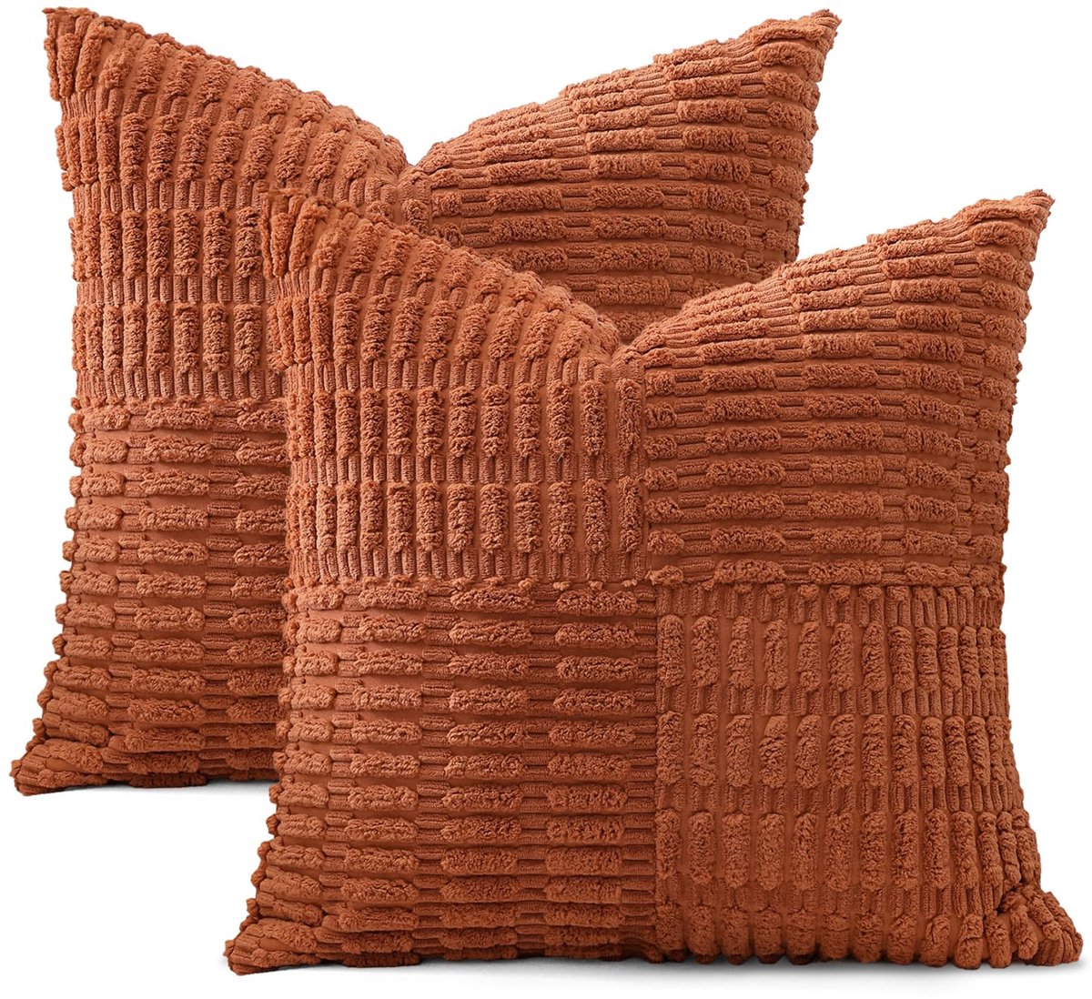 Unyqoos Set van Twee Zachte Corduroy Kussenslopen met Elegant Gestreept Design Roest