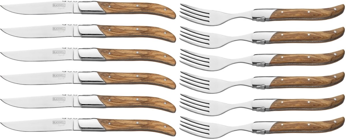 Blackwell Steakbestek Laguiole Olijfhout 12-delig – Luxe Ambachtelijke Afwerking & Hoog Snijcomfort – Met Geschenkverpakking