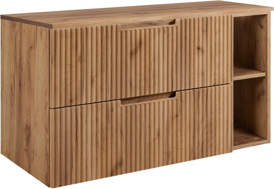 RODAN - Meuble de salle de bain VENA 80 cm avec plan de travail coloris Chêne Craft , avec étagère et façade rainurée - mobilier de salle de bain - Chêne Craft