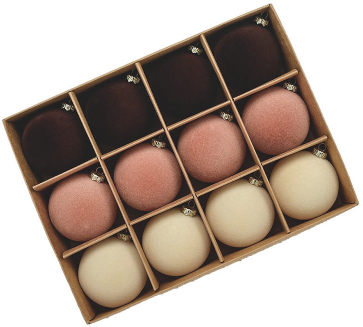 Fjesta© Velvet kerstballen - 6cm - Donkerbruin-Roze-Beige - 12 stuks