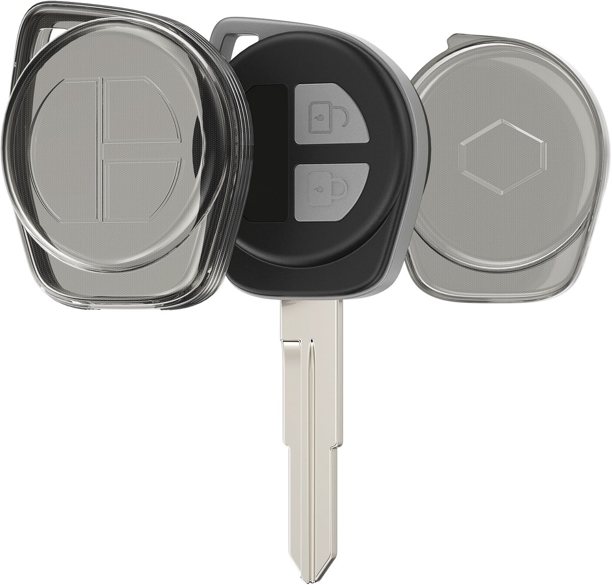 kwmobile autosleutel hoesje geschikt voor Suzuki 2-knops SmartKey autosleutel Keyless Go - Autosleutel behuizing van TPU - Transparant in zwart / transparant