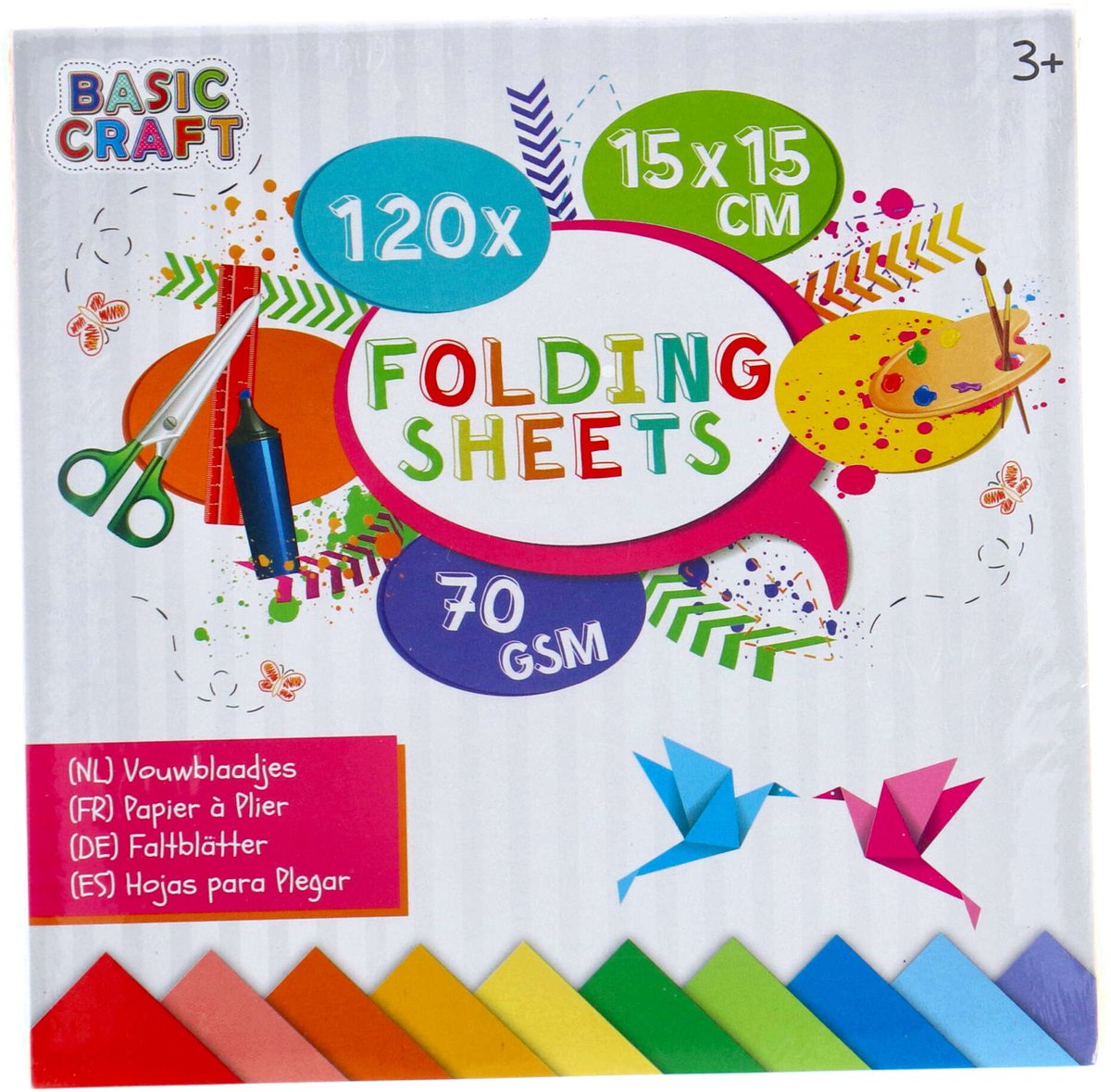 Vouwblaadjes | 15 x 15 CM | 120 stuks | 70 Gram | 10 verschillende kleuren | papier | knutselen voor kinderen | Origami — afbeelding 4