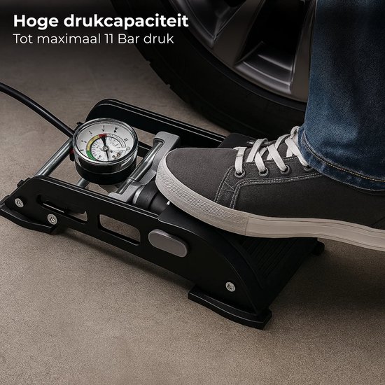 Lomera Voetpomp Met Drukmeter - Fiets Voetpomp - Geschikt Voor Alle Ventieltypes - Opblaasbare Artikelen - Manometer 11 Bar - 160PSI - Vouwschakelaar - Racefiets En Mountainbike - Analoge Drukmeter - Luchtpomp - Bandenpomp — afbeelding 5