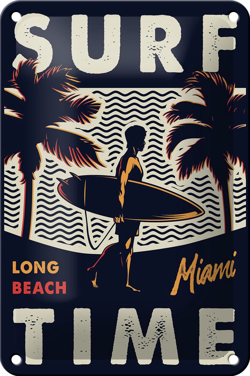 Blechschild Miami 12x18cm Surf time long beach