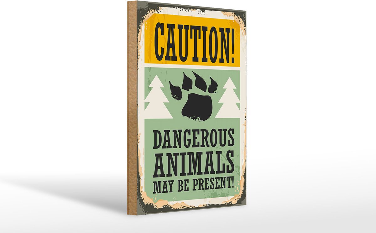 Holzschild Retro 20x30cm Caution dangerous animals