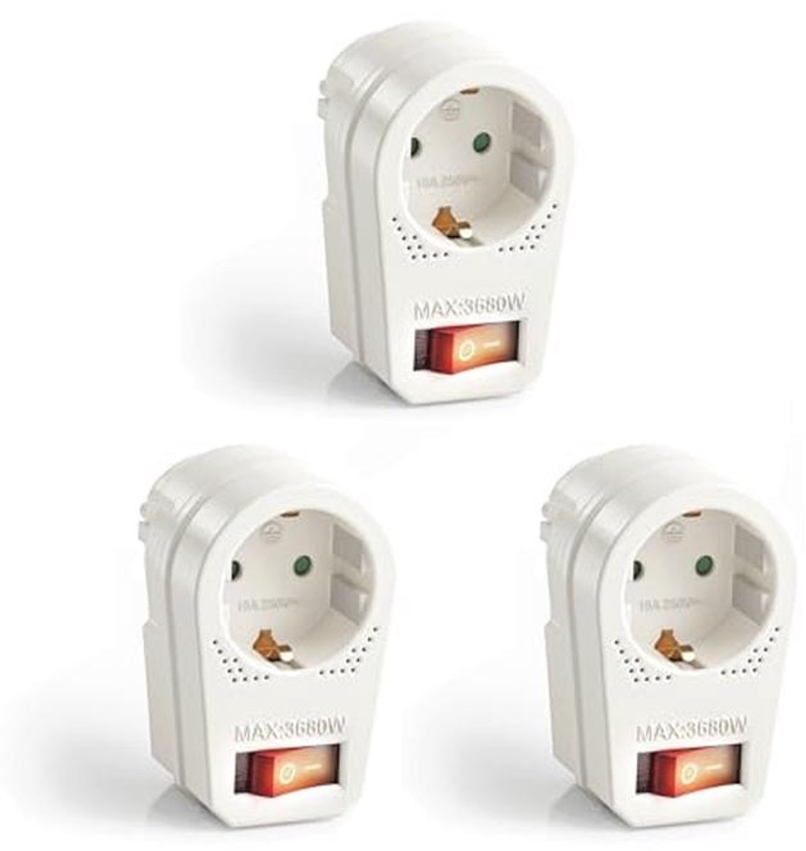 Stopcontactadapter met aan/uit-schakelaar - Set van 3, 16 A, Wit