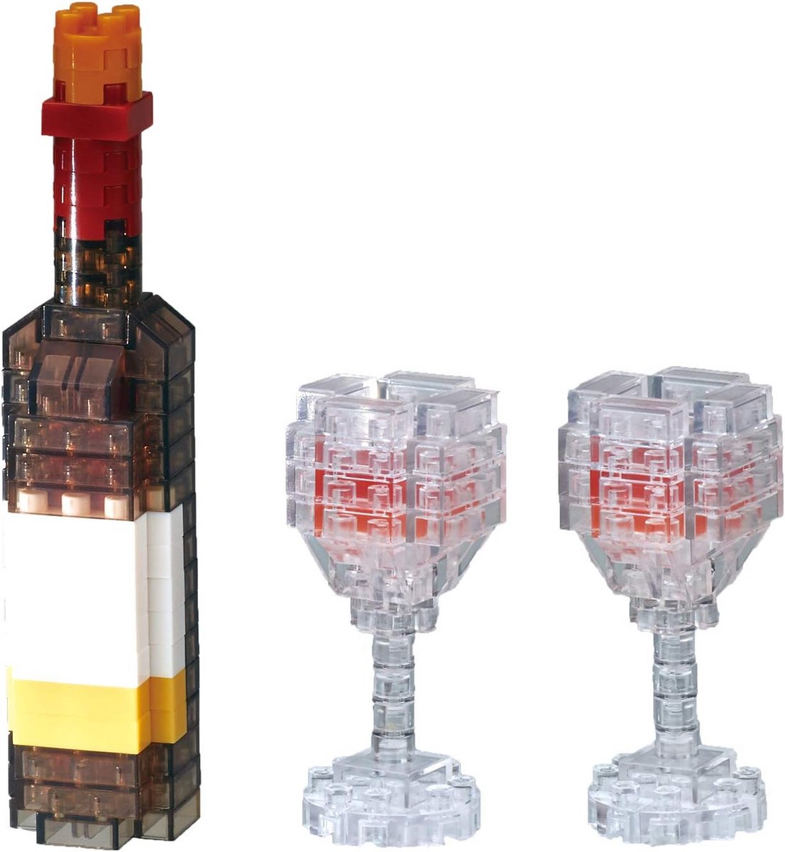 Nano Bouwstenen Wijn Fles en Glas - Miniatuur Modelbouwset