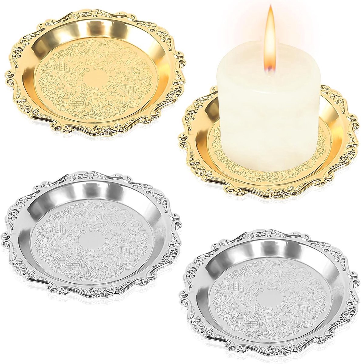 Stunq® Stijlvolle Metalen Onderzetters voor Kaarsen en Decoratie - Set van 4 Stuks
