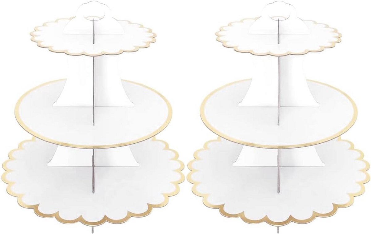 2x 3-Laags Set Taartstandaard & Cupcake Toren - Rond Karton Presentatie voor Feestjes