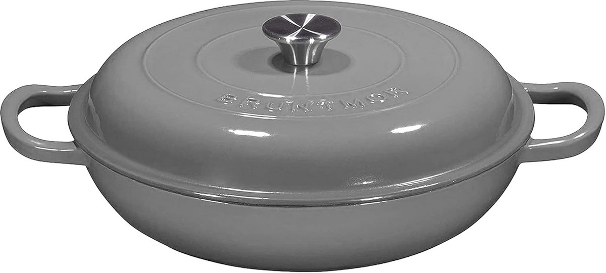 Ondiepe Braadpan van Geëmailleerd Gietijzer met Deksel - 3,8 Liter Ovenschotel