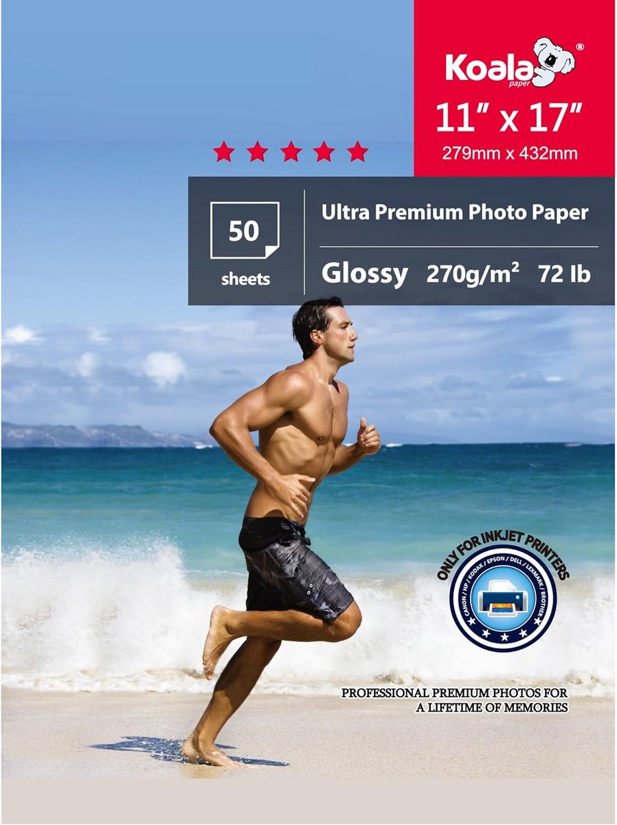Fotopapier 11 x 17 inch Glanzend Waterbestendig voor Inkjetprinters - 50 Vellen