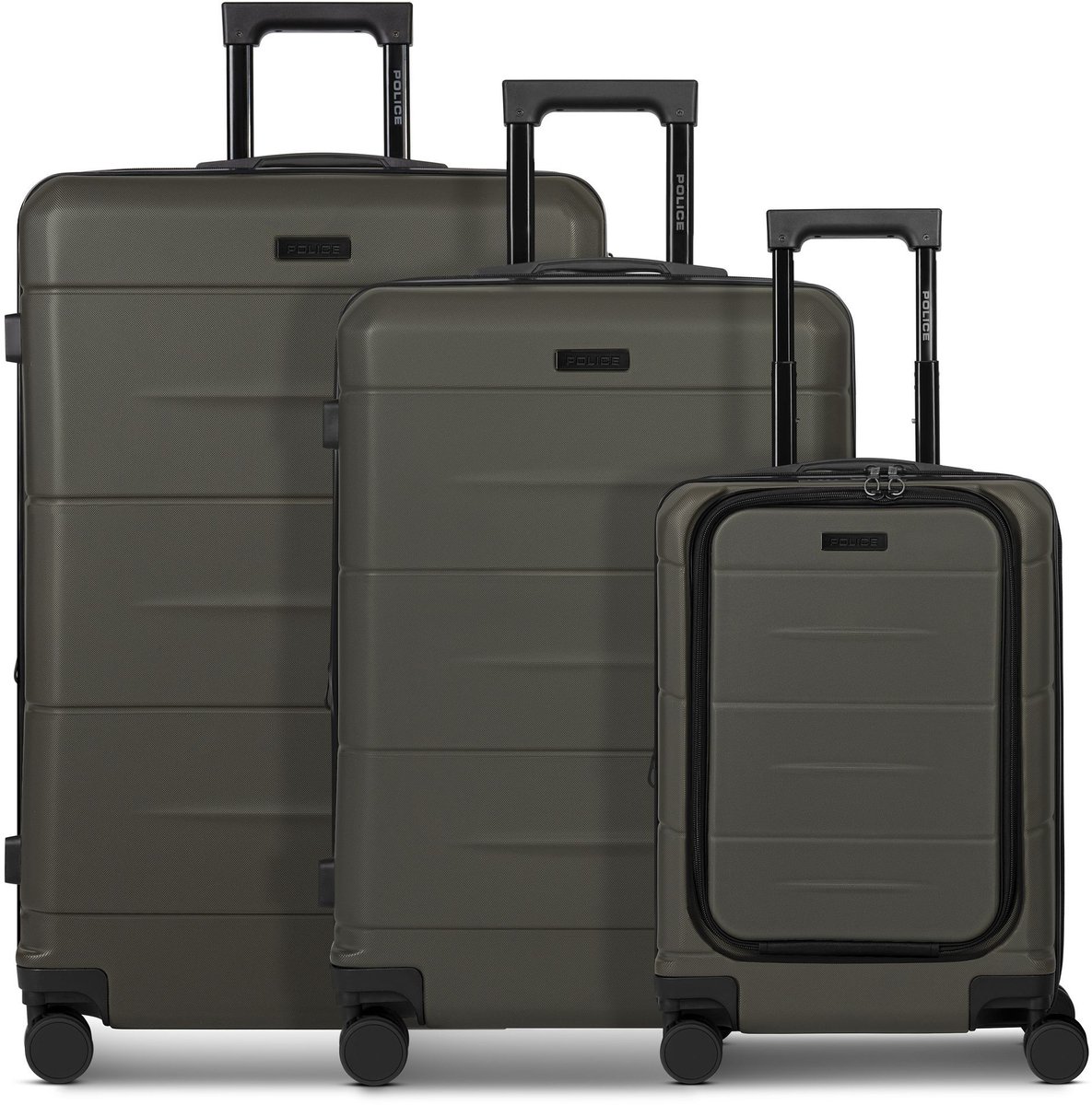 Police London 4 wielen Kofferset 3-delig met uitbreidingsplooi - Harde bagage - Combinatieslot - cool olive