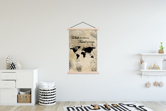Décoration murale - Carte du Wereldkaart - Vintage - Citation - Affiche scolaire - 120x180 cm