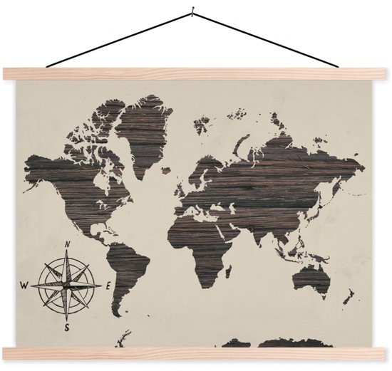 Décoration murale - Carte du Wereldkaart - Bois - Vintage - Affiche scolaire - 40x30 cm
