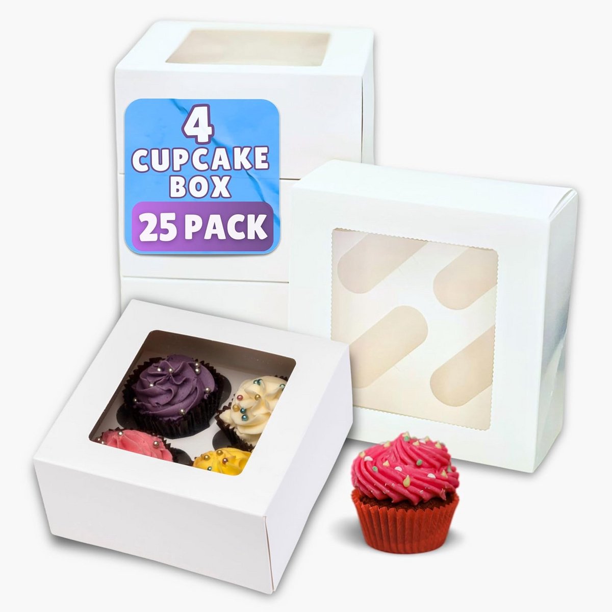 25 Stuks Witte Cupcake Dozen met 4 Gaats Inzetstuk en Venster