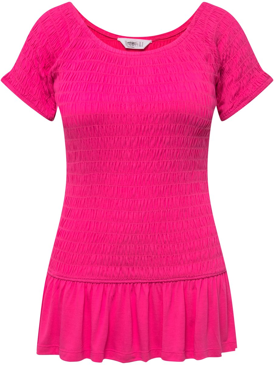 Angel of Style - Dames - Top slim fit elastisch gerimpeld korte mouwen volant - Roze - Maat 52
