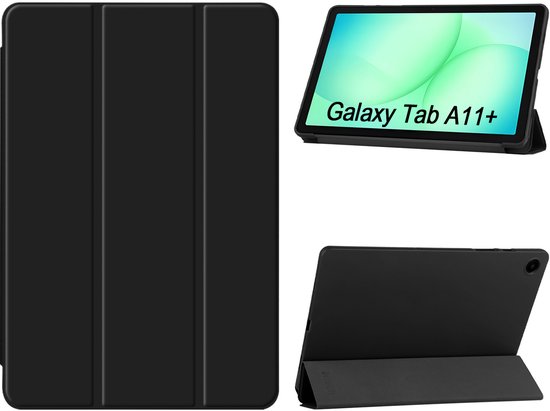 Samsung Galaxy Tab A11 Plus hoes zwart kunstleer trifold bookcase met standaard en auto wake functie