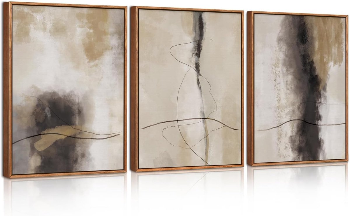 Unyqoos Ingelijste abstracte canvas wanddecoratie voor moderne en stijlvolle interieurs bruin