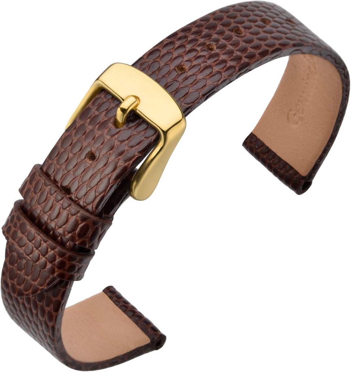 Leren Horlogeband met Hagedis-reliëf voor Dames - Diverse Breedtes (12mm t-m 20mm) en Goudkleurige Gesp
