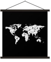 Affiche scolaire - Wereldkaart - Feuilles - Zwart - 40x40 cm - Lattes noires