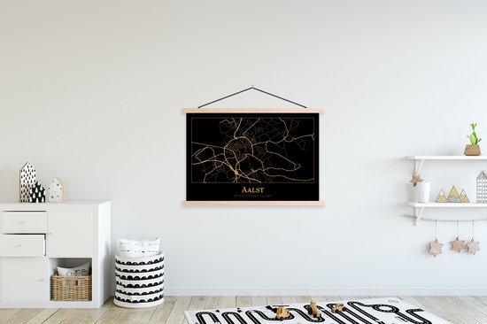 Affiche scolaire - Carte - Alost - Zwart - Or - 150x100 cm - Lattes vierges