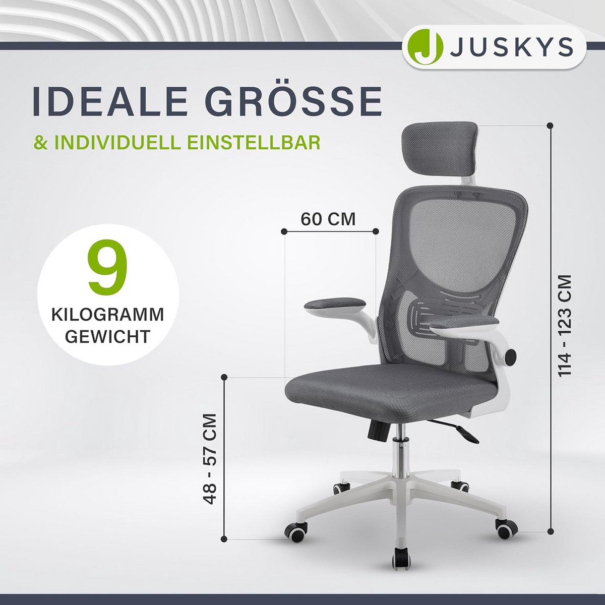 Ergonomische Bureaustoel met Wielen en Armleuningen - Verstelbaar en Draaibaar - Grijs thumbnail 2