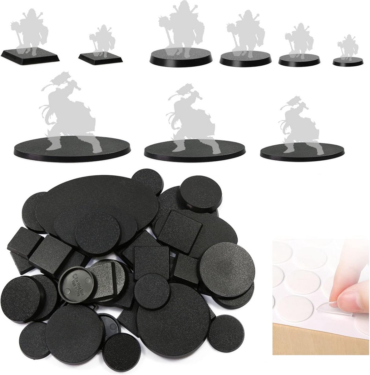 Ronde en vierkante kunststof bases voor miniaturen en tabletop spellen