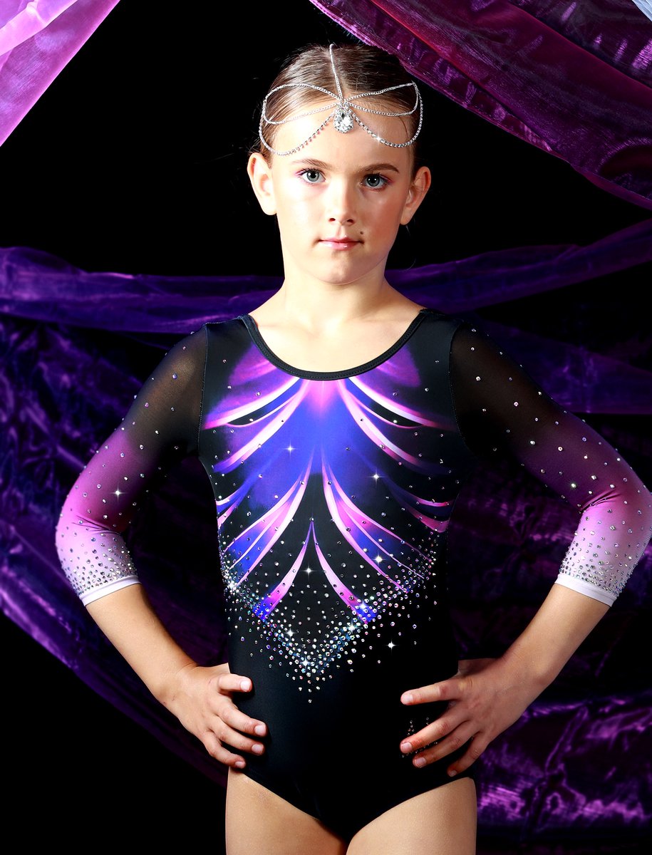 Fairysports Turnpakje Charm maat 134-140 meisjes gympakje paars paarse roze met gekleurde steentjes