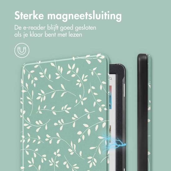 imoshion E-reader Hoesje - Geschikt voor Kobo Clara BW, Kobo Clara Colour - Design Sleepcover Bookcase - Smoke Green Flowers van iMoshion — afbeelding 2