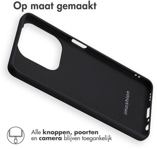 Binnenzijde van een zwarte telefoonhoes met uitsparingen voor knoppen, poorten en camera.