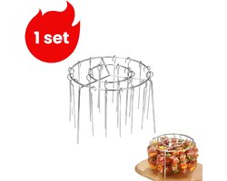 1 set - Airfryer-spiesenrek - Rond verticaal huishoudrek - Airfryer-specifiek - Rek * 1 - Spiesen * 24 - Zilver