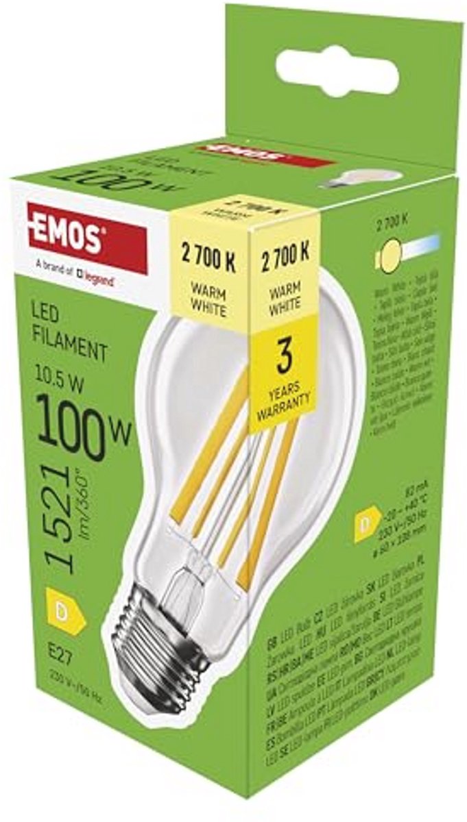 Edison A60 LED Lamp 10.5 W - Vervanging voor 100 W Gloeilamp - Vintage E27 Fitting - Warm Wit 2700 K - 1521 LM Helderheid