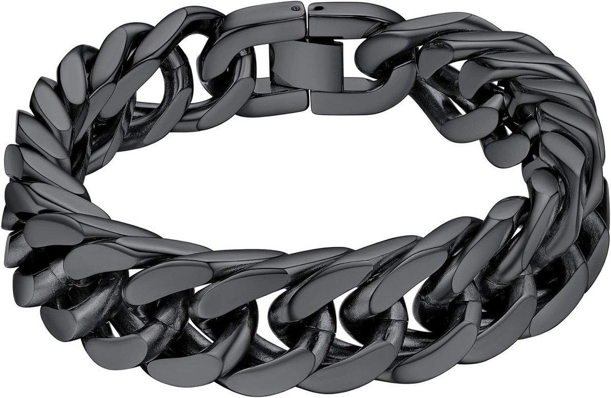 Stainless Steel Curb Bracelet for Men - Hip Pop Link Bracelet 19 cm to 23 cm