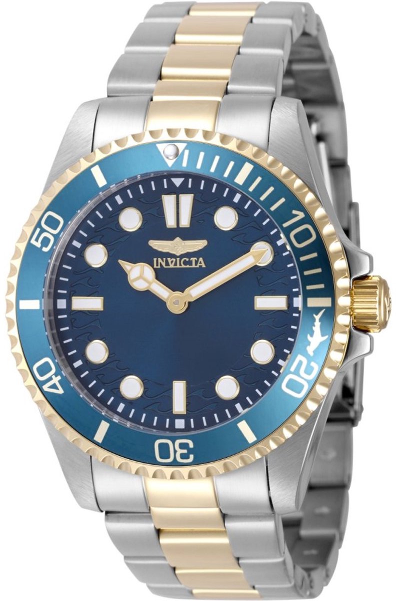 Invicta Pro Diver 49696 Heren Horloge - Waterdicht - Analoog - Quartz Uurwerk - Roestvrij Staal met blauwe Wijzerplaat - 43mm
