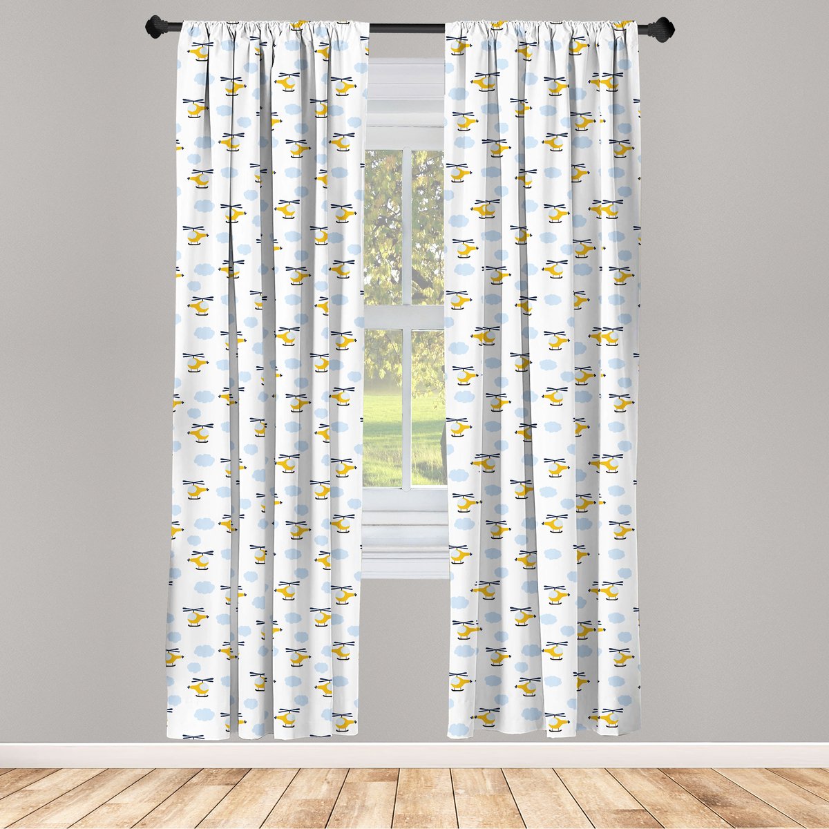 ABAKUHAUS Voorhang – 2-paneel 75x225 cm Geel-Blauw