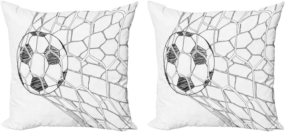 ABAKUHAUS Voetbal kussenhoes Set – 2x 45x45 cm – Dubbelzijdig bedrukt – Zwart-Wit
